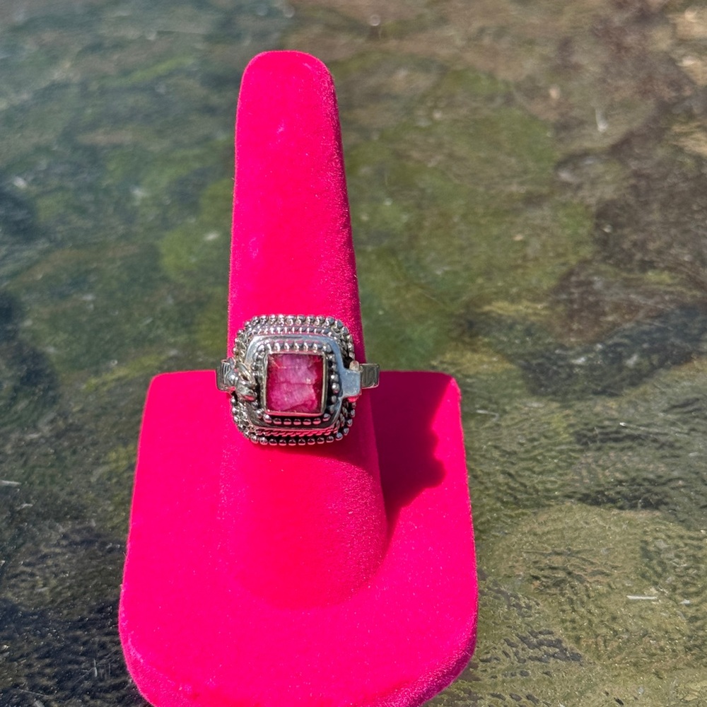 Solid Sterling Silver & Genuine Ruby Poison Box R… - image 1